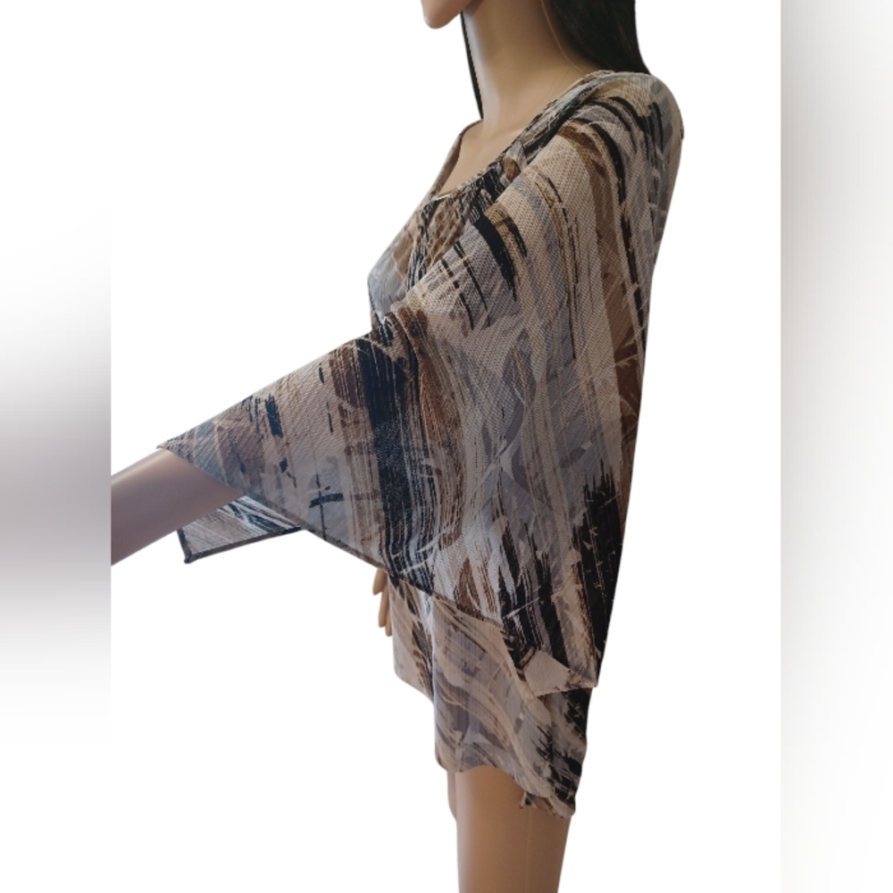 Dana Buchman White, Black & Brown Abstract Pattern Blouse - Picture 4 of 15